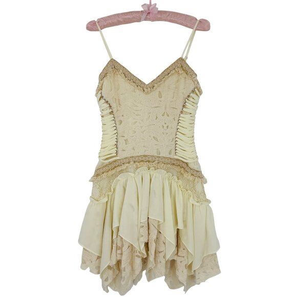 NWT Free People Ixiah Liminal Ivory Lace Ruffle Mini Dress | Grunge Fairycore 6 - Picture 3 of 16